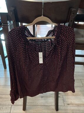 J. Crew Navy Blouse with Pink Micro Floral Print and Tie Neck